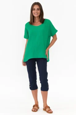 Cotton Tops<Cali and Co Ferrera Green Crinkle Cotton Top