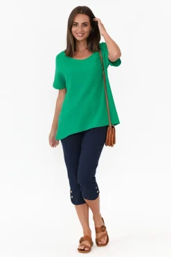Cotton Tops<Cali and Co Ferrera Green Crinkle Cotton Top