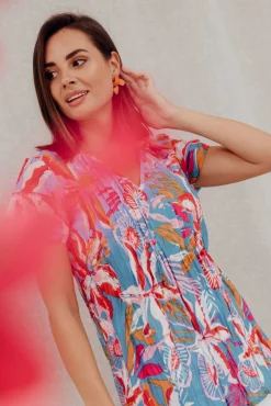 Cotton Tops<One Summer Fia Blue Tropical Cotton Top