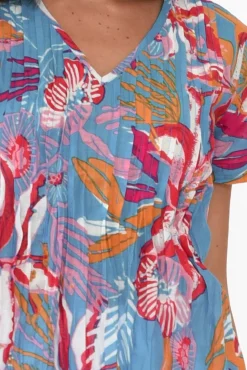Cotton Tops<One Summer Fia Blue Tropical Cotton Top