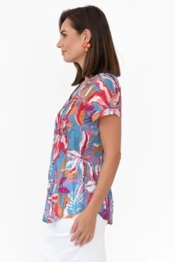 Cotton Tops<One Summer Fia Blue Tropical Cotton Top