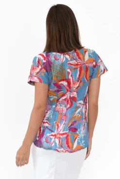 Cotton Tops<One Summer Fia Blue Tropical Cotton Top