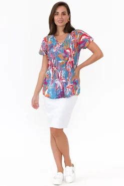 Cotton Tops<One Summer Fia Blue Tropical Cotton Top