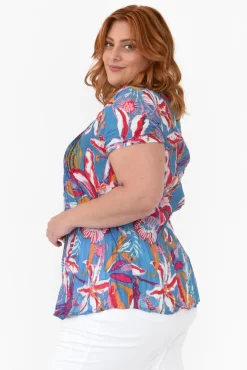 Cotton Tops<One Summer Fia Blue Tropical Cotton Top