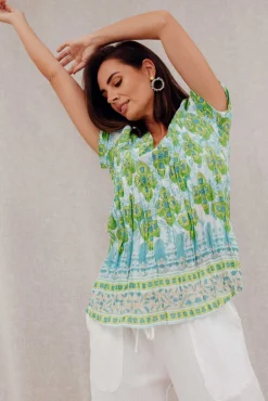 Cotton Tops<One Summer Fia Green Geo Cotton Top