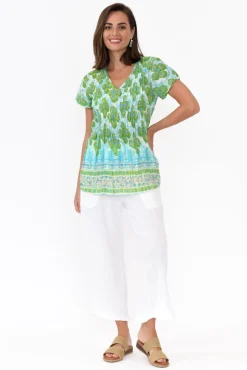 Cotton Tops<One Summer Fia Green Geo Cotton Top