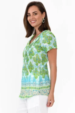 Cotton Tops<One Summer Fia Green Geo Cotton Top