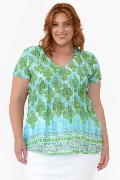 Cotton Tops<One Summer Fia Green Geo Cotton Top