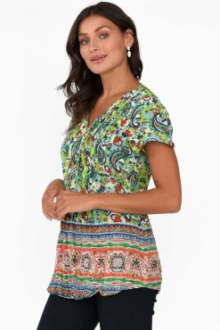 Cotton Tops<One Summer Fia Green Paisley Cotton Top
