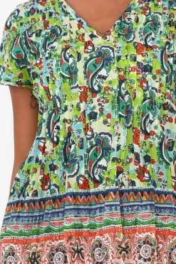 Cotton Tops<One Summer Fia Green Paisley Cotton Top