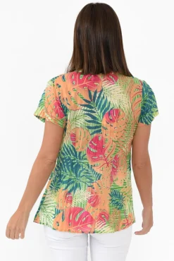 Cotton Tops<One Summer Fia Green Palm Cotton Top