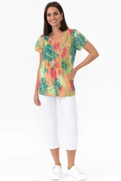 Cotton Tops<One Summer Fia Green Palm Cotton Top