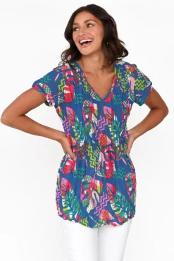 Cotton Tops<One Summer Fia Teal Leaf Cotton Top