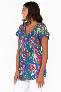 Cotton Tops<One Summer Fia Teal Leaf Cotton Top