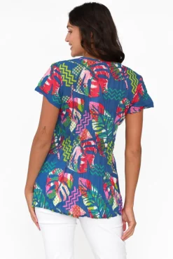 Cotton Tops<One Summer Fia Teal Leaf Cotton Top