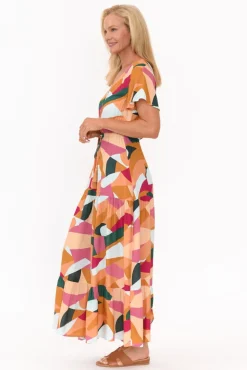 Maxi Dresses<Miracle Fashion Fifi Orange Geo Tiered Maxi Dress
