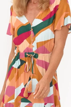 Maxi Dresses<Miracle Fashion Fifi Orange Geo Tiered Maxi Dress