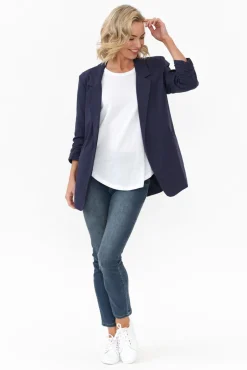 Jackets<Cali and Co Figaro Navy Cotton Blazer