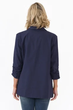 Jackets<Cali and Co Figaro Navy Cotton Blazer