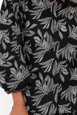 Linen Tops<Stella Gemma Finch Black Palm Linen Sleeved Blouse