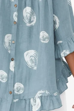 Linen Tops<Cali and Co Fitzgerald Blue Spot Linen Frill Top