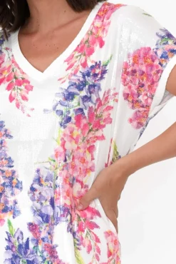 Sleeved Tops<La Strada Fleming Purple Blossom Sequin V Neck Top