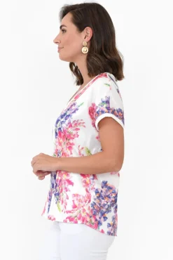 Sleeved Tops<La Strada Fleming Purple Blossom Sequin V Neck Top