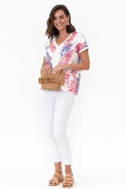 Sleeved Tops<La Strada Fleming Purple Blossom Sequin V Neck Top