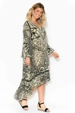 Below Knee Dresses<Fashion Spectrum Flora Grey Silk Frill Dress