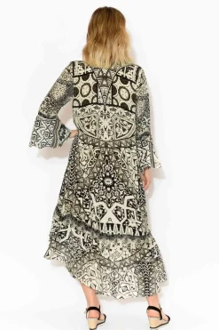 Below Knee Dresses<Fashion Spectrum Flora Grey Silk Frill Dress