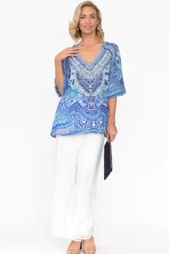 Sleeved Tops<Fashion Spectrum Florence Blue Silk Gypsy Top