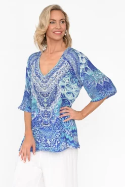 Sleeved Tops<Fashion Spectrum Florence Blue Silk Gypsy Top