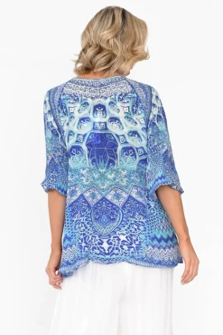 Sleeved Tops<Fashion Spectrum Florence Blue Silk Gypsy Top