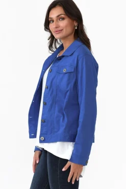 Jackets<Cali and Co Florida Cobalt Cotton Stretch Jacket