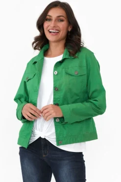 Jackets<Cali and Co Florida Green Cotton Stretch Jacket