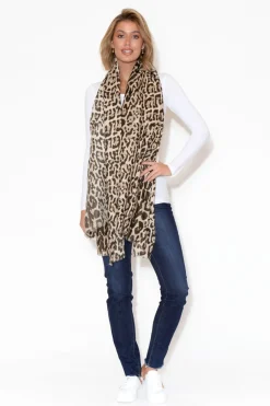 Scarves<Enhance Flynn Brown Leopard Scarf