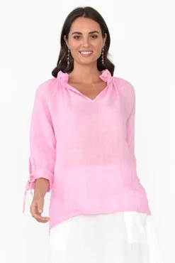 Linen Tops<La Strada Francisco Pink Linen Frill Top