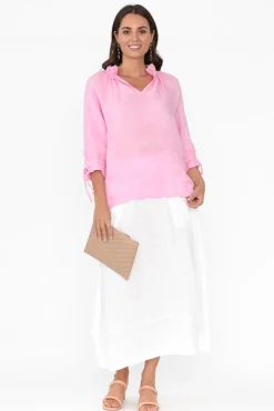 Linen Tops<La Strada Francisco Pink Linen Frill Top