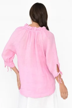 Linen Tops<La Strada Francisco Pink Linen Frill Top