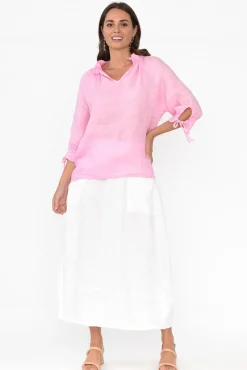 Linen Tops<La Strada Francisco Pink Linen Frill Top