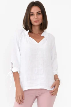 Linen Tops<La Strada Francisco White Linen Frill Top