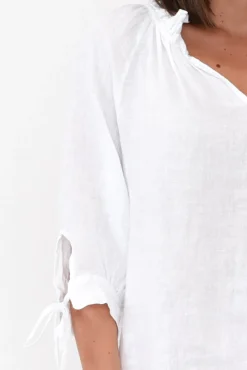 Linen Tops<La Strada Francisco White Linen Frill Top