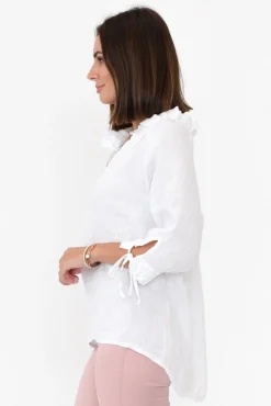 Linen Tops<La Strada Francisco White Linen Frill Top