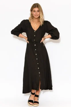 Linen Dresses<Puro Lino Frankie Black Linen Button Dress