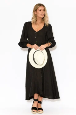 Linen Dresses<Puro Lino Frankie Black Linen Button Dress