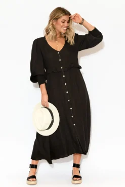 Linen Dresses<Puro Lino Frankie Black Linen Button Dress