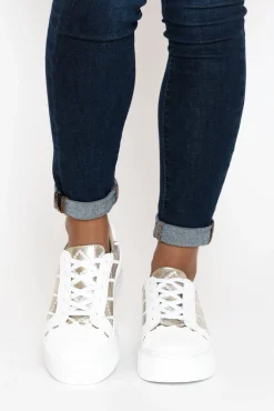 White Sneakers<Alfie and Evie Frankie Gold Leather Platform Sneaker