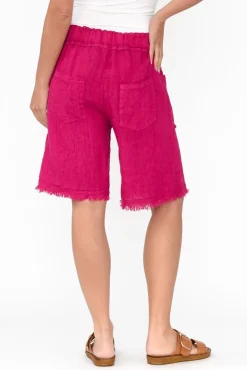 Shorts<La Strada Fraser Hot Pink Linen Shorts