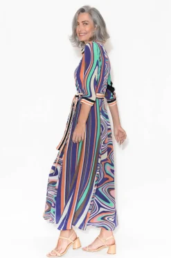 Maxi Dresses<Inoa Freya Cobalt Ripple Silk Shirt Dress