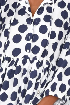 Cotton Dresses<Cali and Co Frieda Navy Spot Cotton Tie Dress